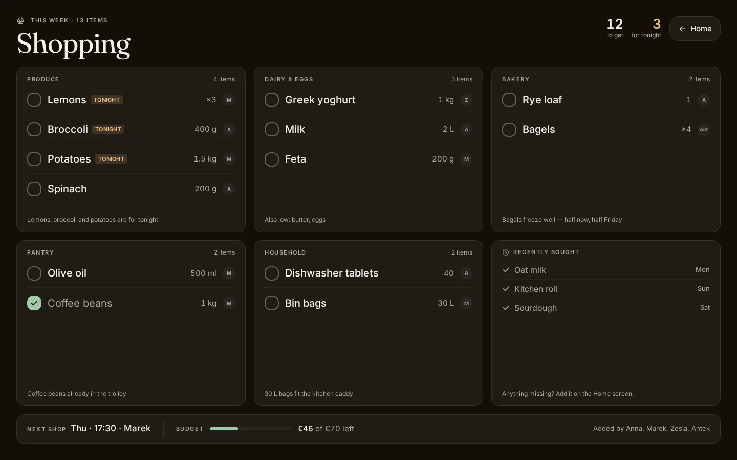 Hearth Shopping screen, desktop