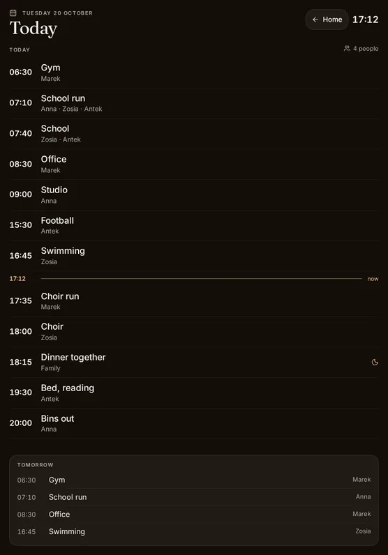 Hearth Today screen, tablet